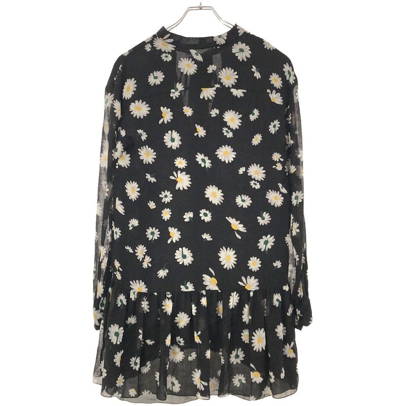 Saint Laurent Paris 18aw Skipper Ribbon Flower Shirt Dress 485610 Black 34