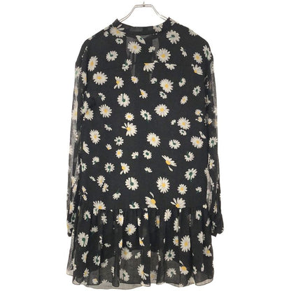 Saint Laurent Paris 18aw Skipper Ribbon Flower Shirt Dress 485610 Black 34