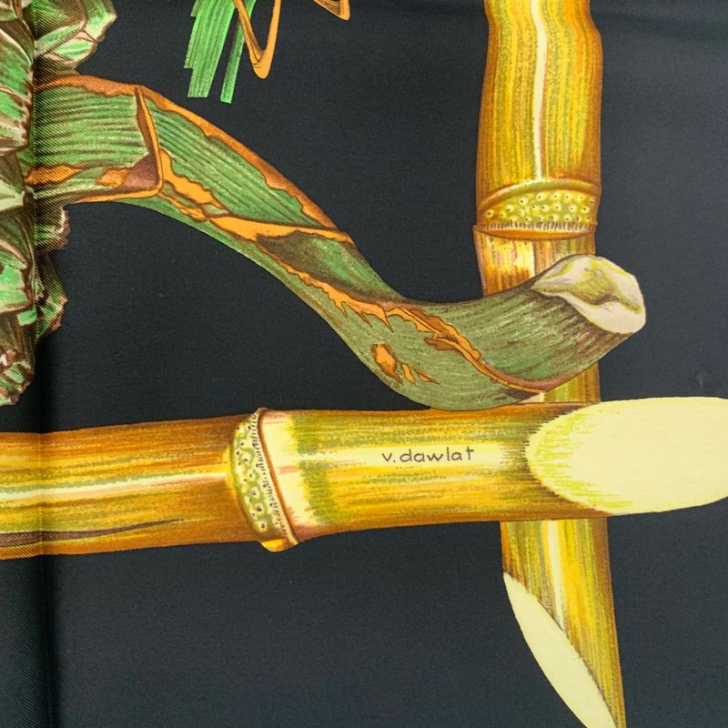 Hermes Carre 90 Jardin Creole Cles Or's Paradise Silk Scarf Black