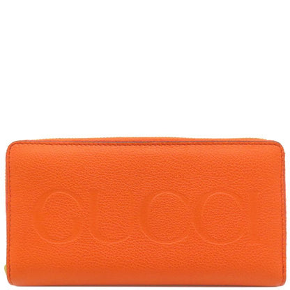Gucci Long Wallet Logo Zip Around Wallet Leather Orange Gold Hardware Round