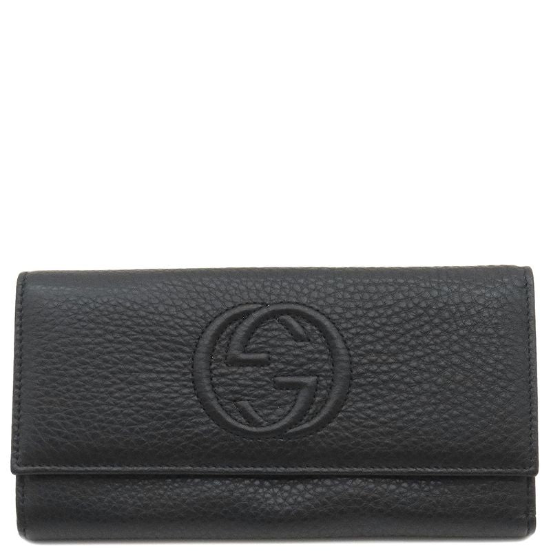 Gucci Long Wallet Soho Interlocking Wallet Leather Black Gold Hardware Black