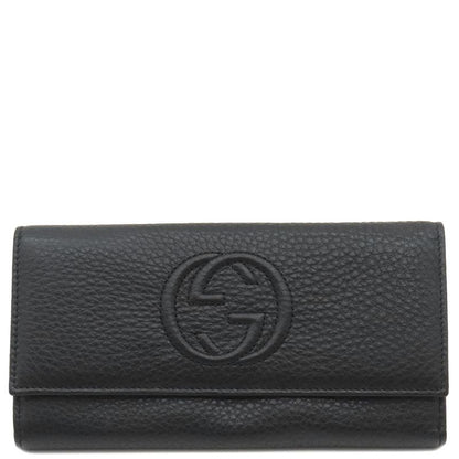 Gucci Long Wallet Soho Interlocking Wallet Leather Black Gold Hardware Black