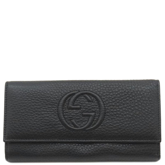 Gucci Long Wallet Soho Interlocking Wallet Leather Black Gold Hardware Black