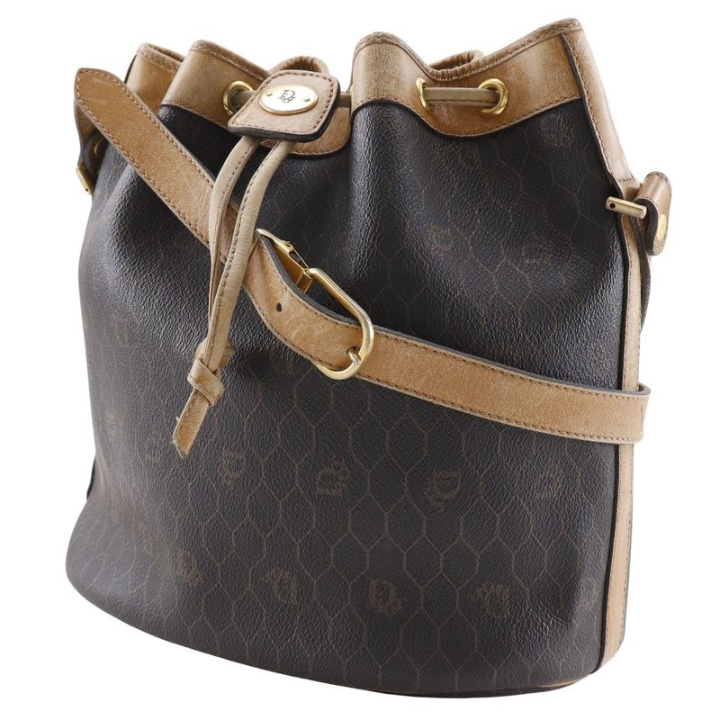 [dior] Christian Dior Honeycomb Pattern Vintage PVC Brown Ladies Shoulder Bag