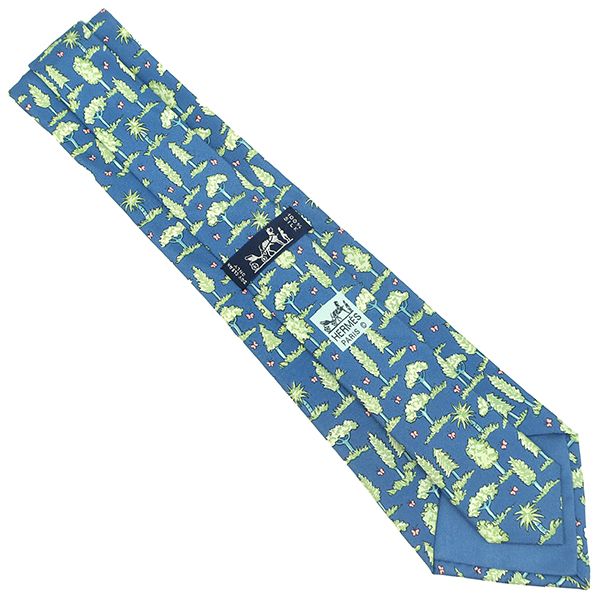 Hermes Tie Botanical Pattern 9cm (3.54in) Silk Blue and Light Green Blue