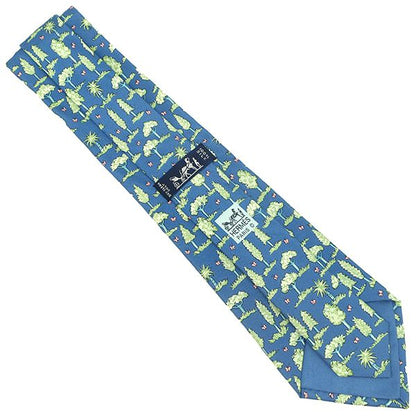 Hermes Tie Botanical Pattern 9cm (3.54in) Silk Blue and Light Green Blue