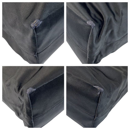 Prada Triangle Logo Plate Black Silver Hardware Satin Tote Bag Women 505390