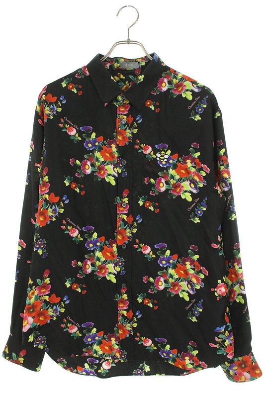 Dior 19SS 923c561w6009 BEE Embroidered Full Pattern Silk Long Sleeve Shirt Men