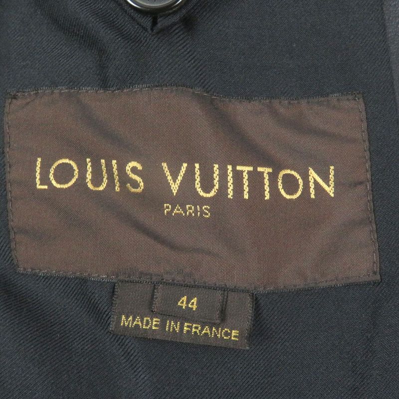 Louis Vuitton Double Breasted Leather Jacket Pea Coat Black 44 Made In France