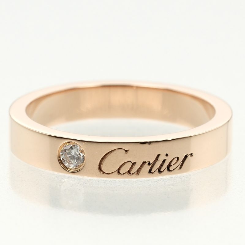 Cartier C Deux Engraved 18K Pink Gold And Diamonds Size 7 Ladies' 3.39g Ring