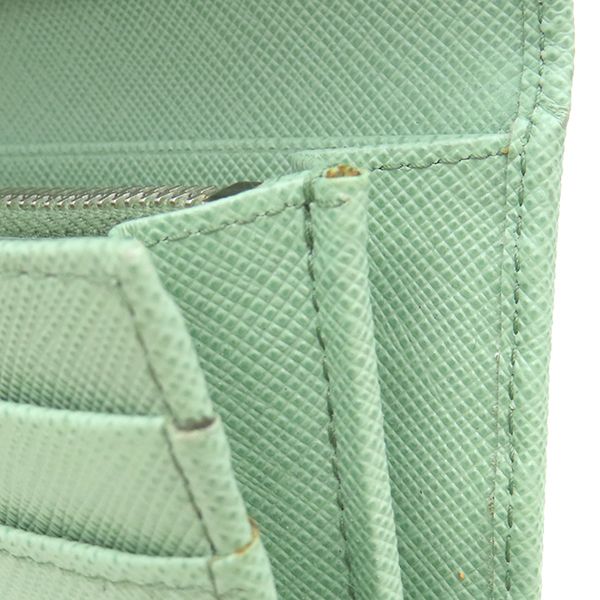 Prada Long Wallet Ribbon Flap Wallet Saffiano Leather Aqua Marina Silver