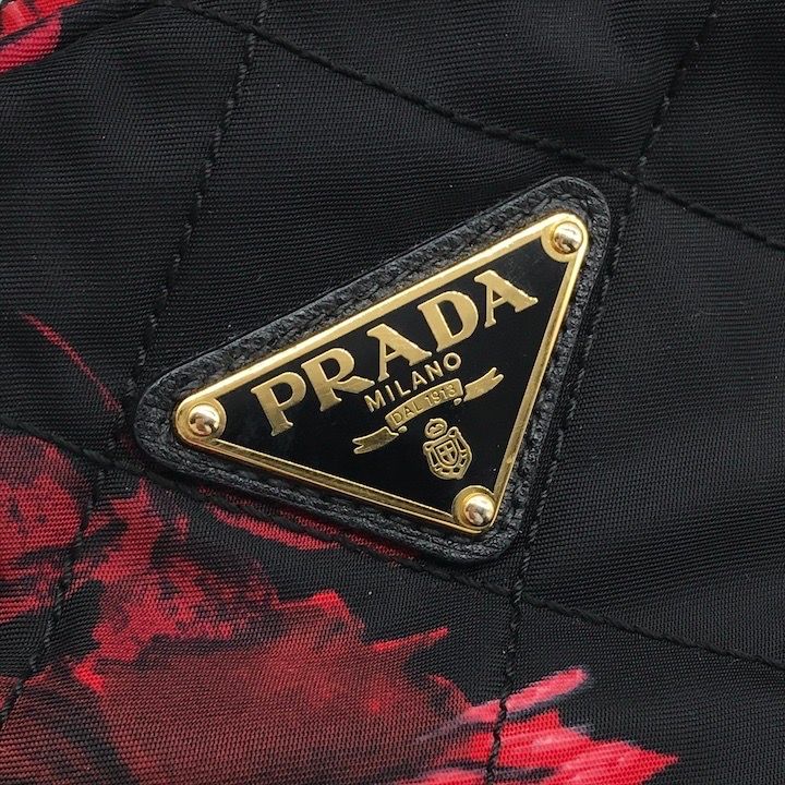Prada Nylon Quilted Flower Boston Bag Black
