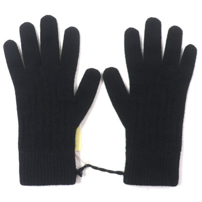 Hermes 17202g 100% Cashmere NOIR Black H Pattern Knitting Gloves Black S Made