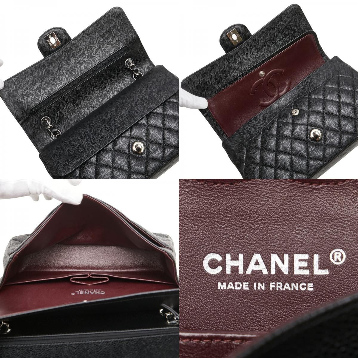 Chanel Coco Mark Matelasse 25 Double Flap Chain Shoulder Bag Black Caviar Skin