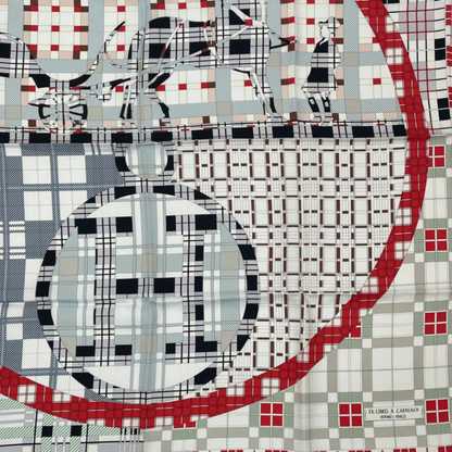 Hermes Carre 90 Silk Scarf EX Libris A Carreaux EX Libris Check Carriage H Logo