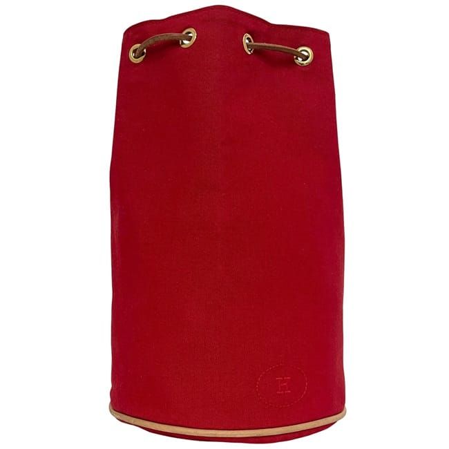 Hermes Drawstring Backpack Porochon Mimir PM Red Cotton Preowned