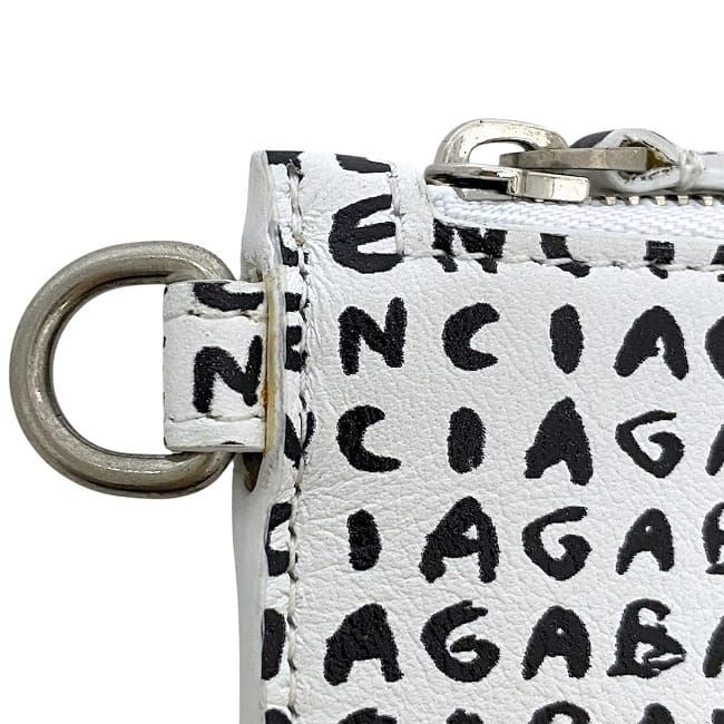 Balenciaga Card Case White Black 594548 Excellent Condition Leather