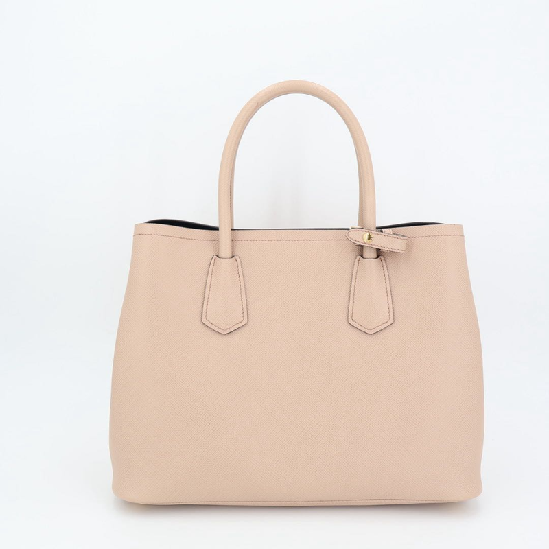 Prada Double Bag Saffiano Leather Triangle Logo Cameo Shopping Bag