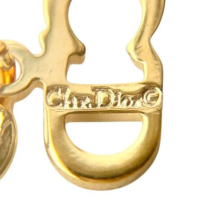 Christian DIOR Necklace Rhinestone Vintage Round Logo Gold