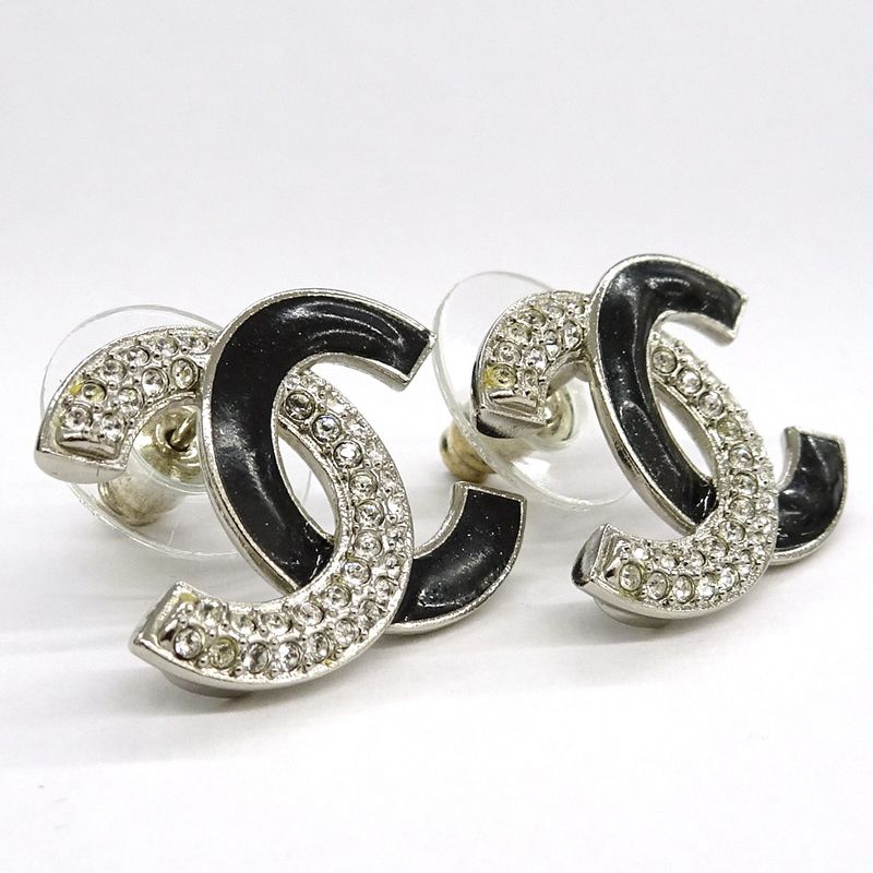Chanel Earrings Coco Mark A24V Rhinestone Metal SV Accessories -