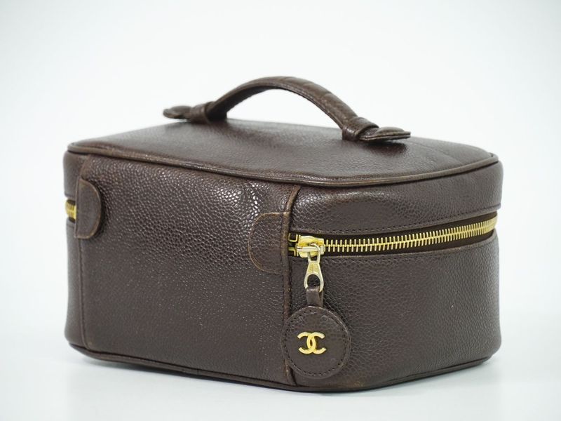 Authentic Chanel Coco Mark Vanity Bag Handbag Cosmetic Pouch Caviar Skin