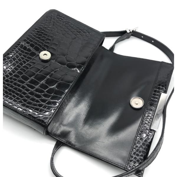 Gucci Croco Center Split Logo Shoulder Bag Black