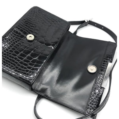 Gucci Croco Center Split Logo Shoulder Bag Black