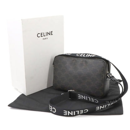 Celine Triomphe Medium Messenger Shoulder Bag PVC Leather Black Brown 197202dnd