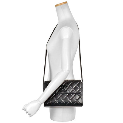 Chanel Matelasse Leather Shoulder Bag Lambskin Black 2nd Unit Coco Mark