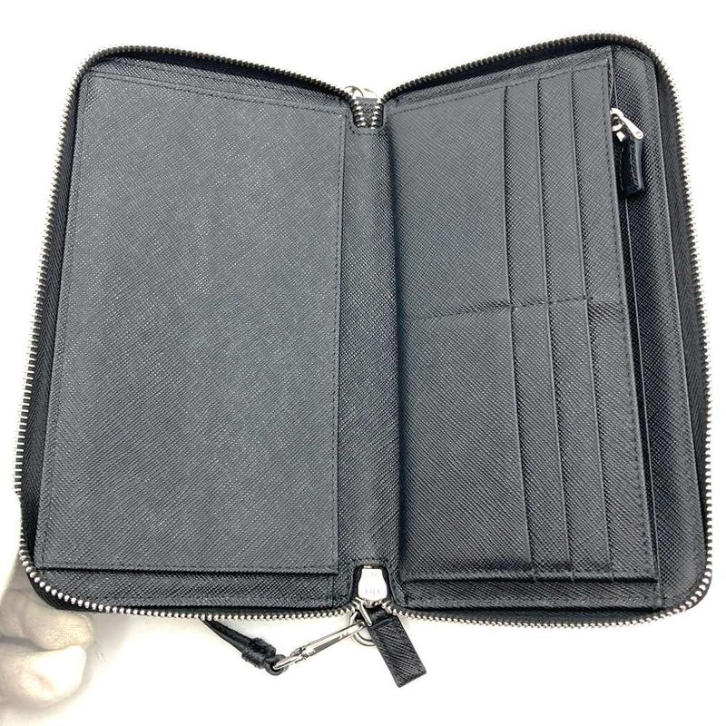 Prada 2ml051 RFID Saffiano Triangle Document Holder Long Wallet Black Ladies