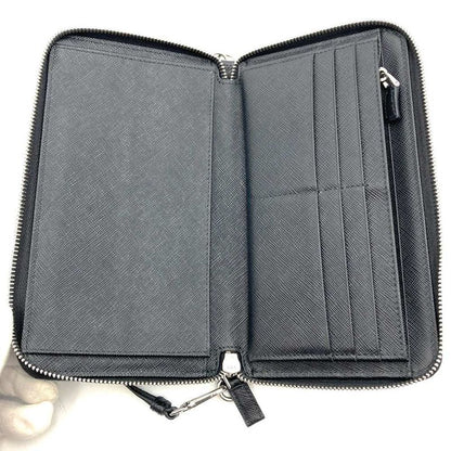 Prada 2ml051 RFID Saffiano Triangle Document Holder Long Wallet Black Ladies