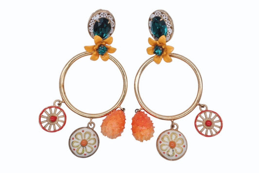 Dolce & Gabbana Earrings Flower Motif Orange Multicolor Gold