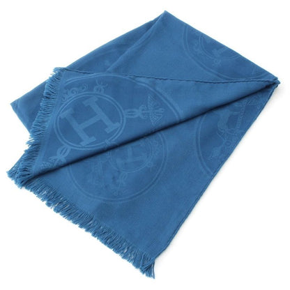 Hermes New Livris Cashmere Silk H Logo Stole Blue