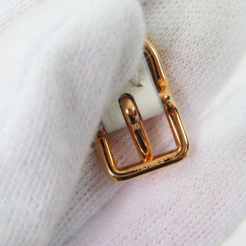 Hermes Maul Bracelet Pink Gold Hardware Leather White T2 C Engraved With Box