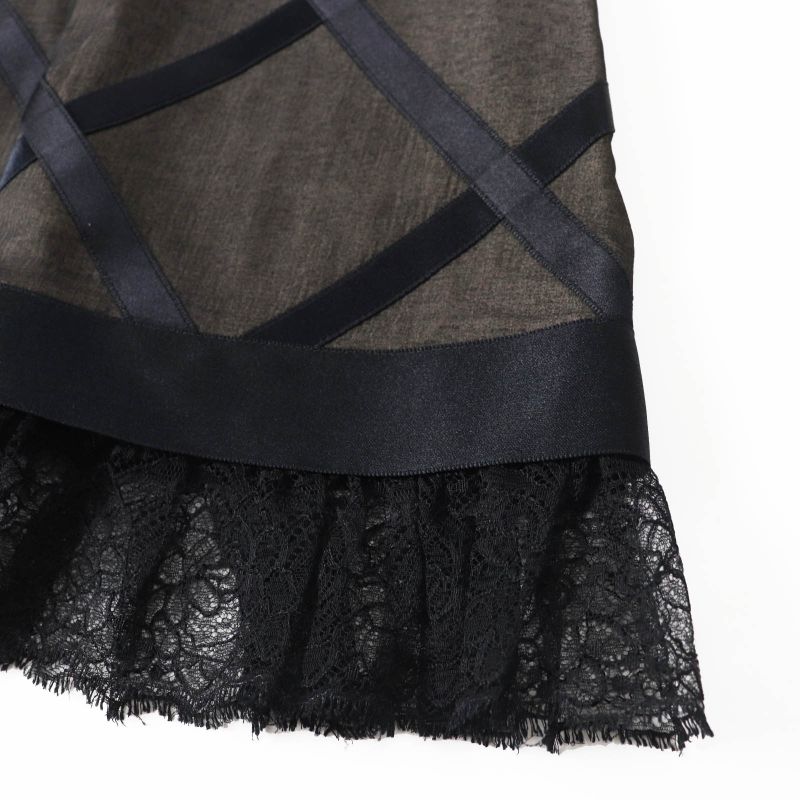 CHANEL Vintage 07P P30570 100% Silk Lace Dress With Coco Mark Black Beige 38