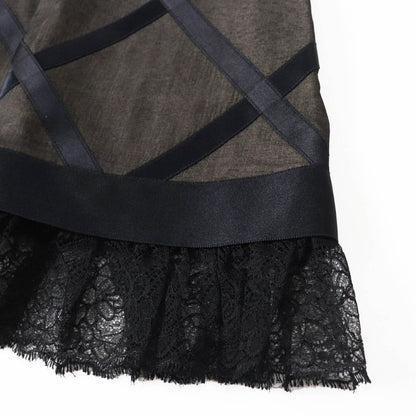 CHANEL Vintage 07P P30570 100% Silk Lace Dress With Coco Mark Black Beige 38