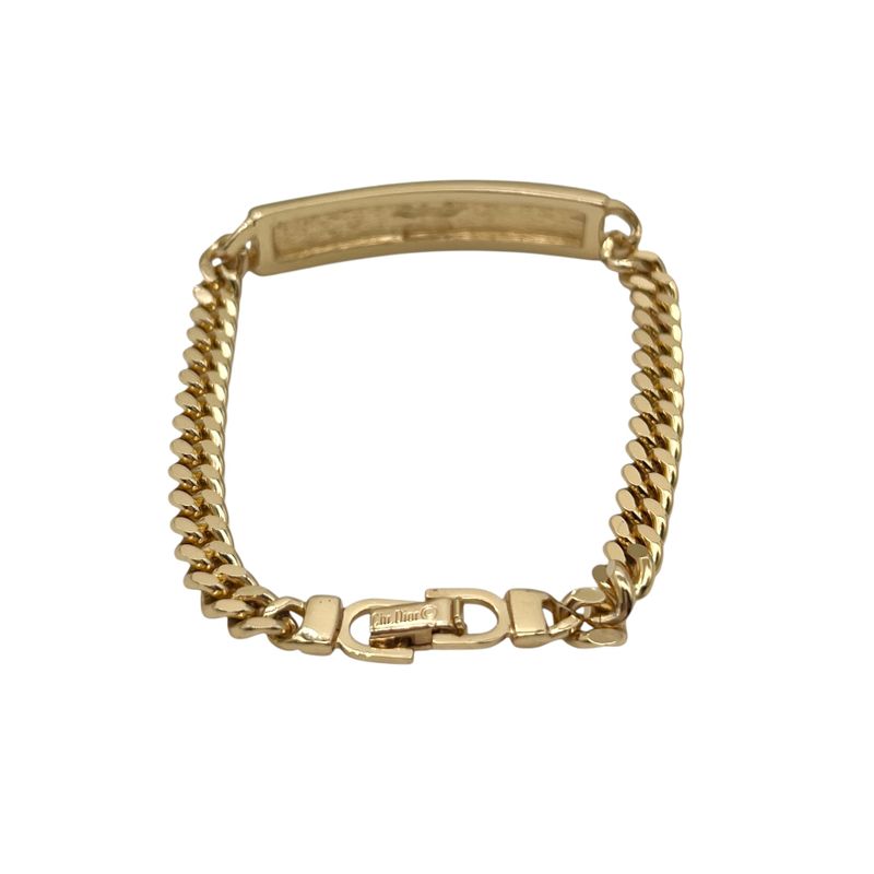 Christian DIOR Bracelet ID Plate CD Logo Gold Plated Gold