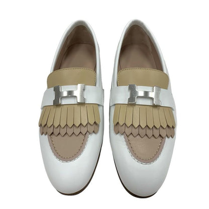 Hermes Royale Loafer Leather Shoes Leather White Beige White Silver Moccasin