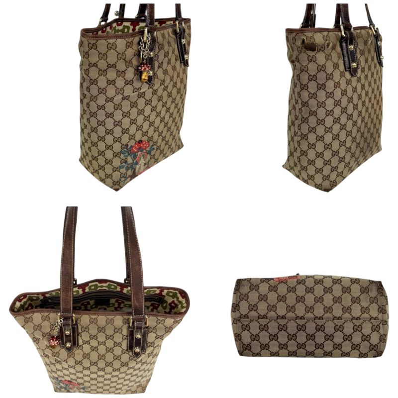 Gucci Tote Bag GG Canvas Mushroom Embroidery Mushroom Charm Shoulder A4 Horsebit