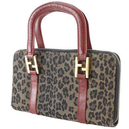 Fendi Wallet Bag Leopard Pattern Nylon Canvas Brown/red Ladies Handbag