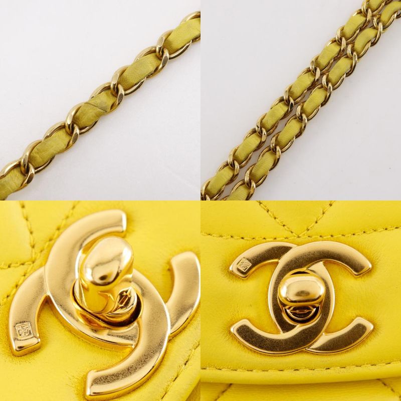Chanel Diana Matelasse Chain Shoulder Lambskin Yellow Ladies Shoulder Bag