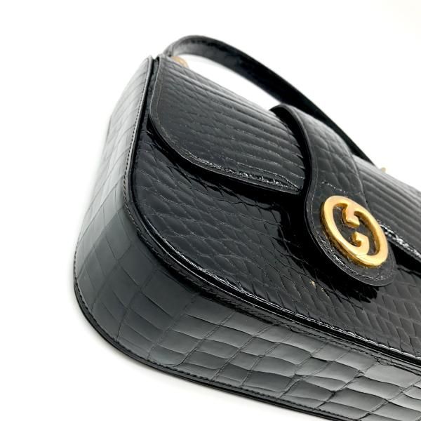 Gucci Croco Logo Push Lock Hand Bag