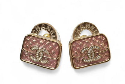 Chanel Earrings Chanel Accessories CC Bag Motif Rhinestone Rose Gold B24