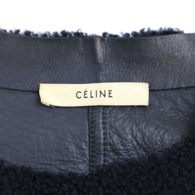 Celine by Phoebe Philo Mouton Leather Riders Jacket 2 5k10 5164 Navy 34