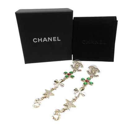 Chanel B23C Coco Mark Star Ab9853 2023 Metal Rhinestone Gold Green Red Earrings