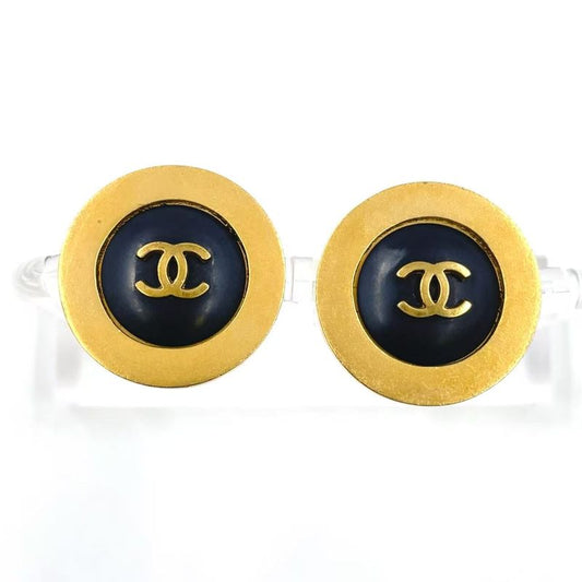 Chanel Round Coco Mark GP X Plastic Gold X Black Earrings