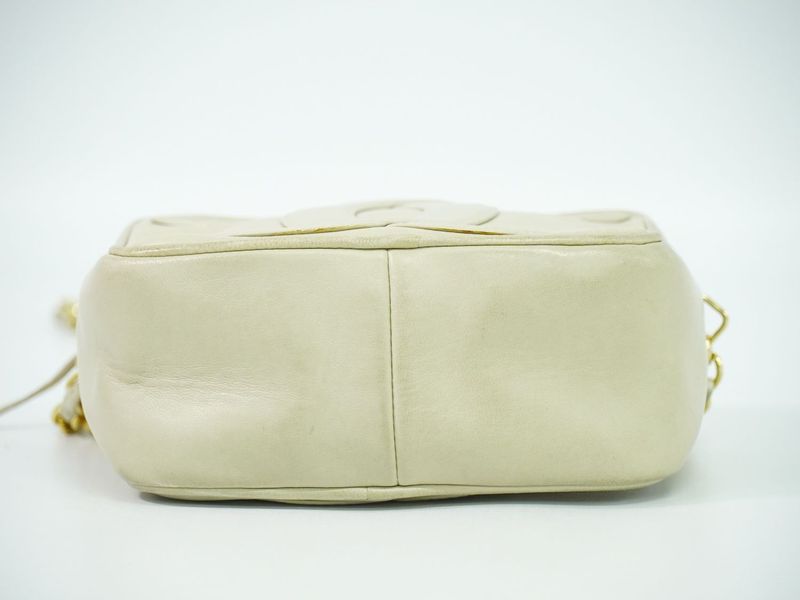 Authentic Chanel Deca Coco Mark Tassel Shoulder Bag Pochette Lambskin Leather