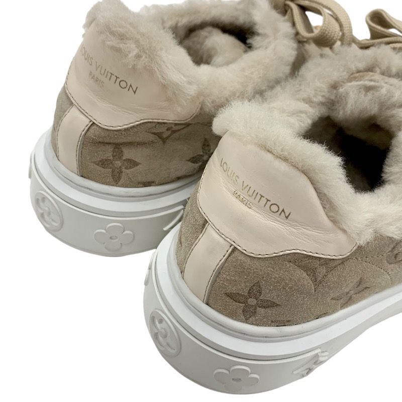Louis Vuitton Time Out Line Monogram Sneakers Shoes Suede Leather Mouton Beige