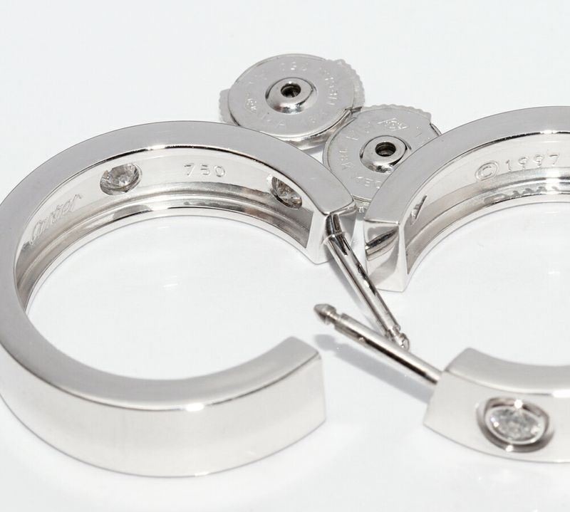 Cartier Hoop Earrings 18K White Gold Diamond 6P Love Earrings Full Diamond