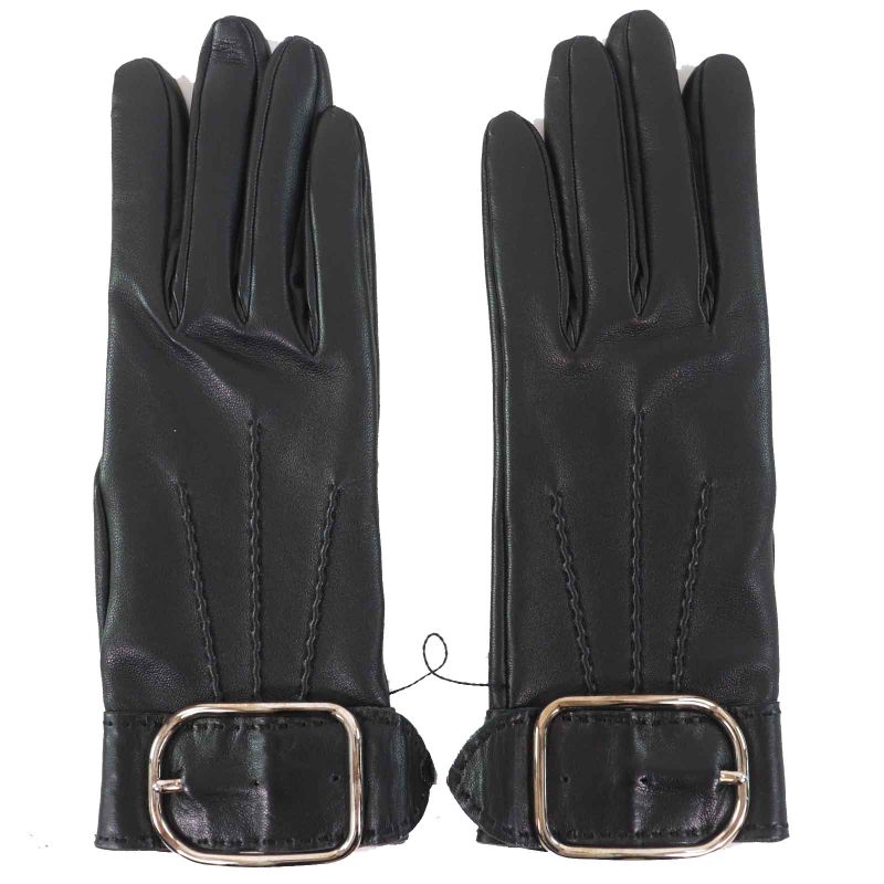 Hermes Belt Hardware Buckle Design Leather Gloves Black Silver Hardware 6.5